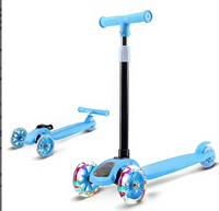 Patinete Infantil de 3 Ruedas con Luces, Patinete para Niños de 2 a 12 Años, Altura Ajustable, Plegable
