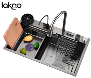 Rubinetto Doccia a Cascata Nero Grigio Bianco Argento per Lavello <span class=keywords><strong>Cucina</strong></span>, Prezzo all'Ingrosso, Acciaio Inossidabile 304, Dimensioni e Colori Personalizzabili, OEM ODM - Product Image 1