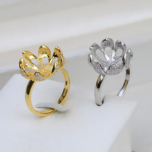 S925 Silver <b>Lotus</b> Open Ring 9-11 Pearl Adjustable DIY Finger Ring Removable <b>Jewelry</b> Findings Components Empty Support for 201 - Product Image 1