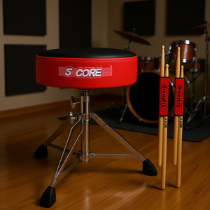 เก้าอี้กลองแบบหนัก 5 แกน พร้อมเบาะนั่งบุนวม ปรับความสูงได้ ฐานสแตนเลส สำหรับผู้ใหญ่และเด็ก ผิวสัมผัสกำมะหยี่สีแดง - Product Image 2