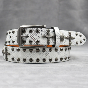 Cintura alla Moda con Borchie per Uomo e Donna, Stile <span class=keywords><strong>Punk</strong></span> <span class=keywords><strong>Rock</strong></span> con Fibbia a Perno, Cintura con Croce e Teschio per Jeans, Cinture da Donna di Design - Product Image 4