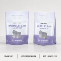 Pochette mate JOON X MOON avec fenêtre découpée et fermeture éclair refermable pour bombes de bain et savons solides – Emballage OEM ODM Usine