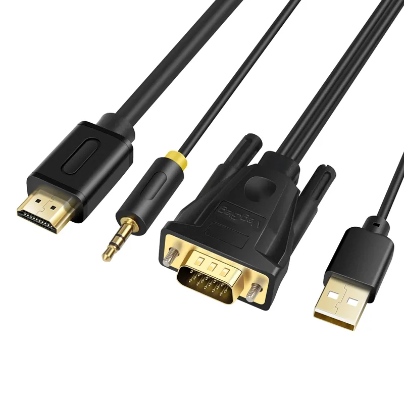 Veggieg VGA mâle vers HDMI mâle 1080P convertisseur Audio vidéo convertisseur VGA vers HDMI mâle vers mâle câble avec audio et câble d'alimentation