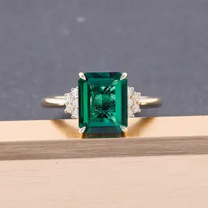Fine Jewelry Ring Big Size Gemstone 4 Carat Emerald Cut Moissanite Ring Hot Sale 10k Yellow Gold Ring For Lover