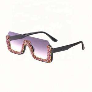 Nouveautés 2021 : Lunettes de soleil de luxe tendance à demi-monture avec diamants pour femmes, protection UV400, surdimensionnées, avec strass - Product Image 6