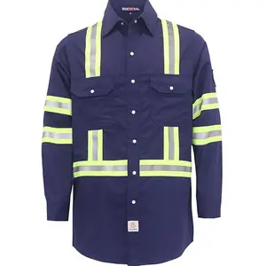 BOCOMAL CAT 2 Fire proof top with reflective tape 7.5OZ cotton NFPA 2112 Flame resistant urea buttons FR high visible shirts