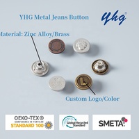 Kancing Jeans Logam Paduan Seng Berlapis Emas dengan Logo Kustom Terukir dari Pabrik YHG, Bebas Nikel, Model Flatback, untuk Denim