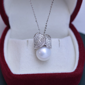 Collar con Colgante de Perla Blanca de Agua Dulce de 11-12 mm para Mujer, Plata S925, Collar con Pétalos Grandes, Colgantes de Diamantes con Luz Intensa - Product Image 4