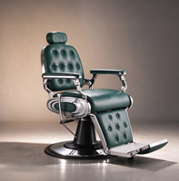 Fauteuil de coiffure hydraulique à boutons capitonnés verts pour hommes, idéal pour les salons de coiffure