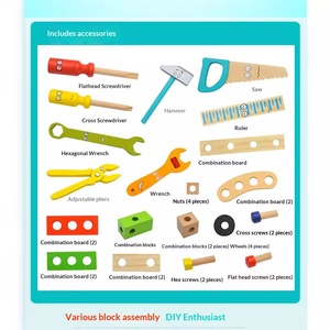 Ensemble de jouets d'assemblage en bois pour bébés garçons - <span class=keywords><strong>Boîte</strong></span> cadeau modèle dessin animé - Product Image 3