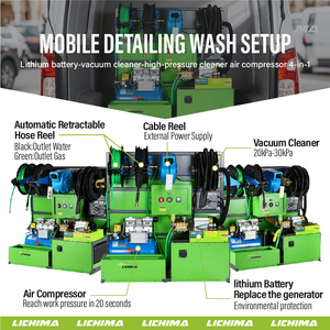 Lichima 4in1 máy giặt áp lực máy nén khí máy hút bụi di động tự động chi tiết Thiết bị rửa xe van thiết lập - Product Image 4
