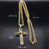 Collier en acier inoxydable plaqué or avec pendentif croix pour homme, chaîne à maillons, crucifix chrétien catholique, bijoux pour homme