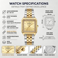 Montre carrée pour femme OEM à marque privée, style hip-hop, avec lunette sertie de diamants, mouvement à quartz, argentée, fabricant de montres-bijoux personnalisées pour femme