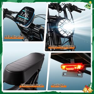 Bicicleta Eléctrica de 1000W, 48v, 15ah/25ah, 25km/h, 20 Pulgadas, Neumáticos Anchos, Cuadro de Acero, Almacén en la UE, Fatbike para Adultos R002, 7 Velocidades, Limitada a 25 km/h - Product Image 6