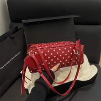 Sac à main mini pour femme en forme de baril, en cuir PU à pois, avec poignée supérieure, mignon, avec bandoulière réglable, pour usage quotidien