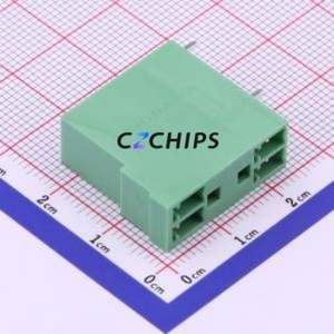 DB2ERH-3.81-2*2P-GN Plug-in Terminal Block Bent Lead Through Hole,P=3.81mm Board-to-Board / Socket - Closed 2x2P 3.81mm Green - Product Image 1