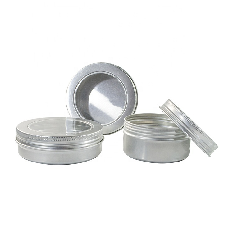 Empty cosmetic balm cream food storage metal container aluminum tin cans jar with window