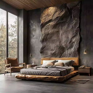 Wabi-sabi Style Homestay Double <b>Bed</b> 1.8m Villa Hotel Retro All Solid Wood Simple Custom Middle-aged Wooden 241225 Fabric Back Be - Product Image 1