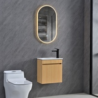 Meuble-lavabo mural moderne pour salle de bain avec vasque en céramique, construction en contreplaqué écologique résistant à l'eau