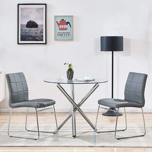 Newest <strong>Space</strong> <strong>Saver</strong> Dining <strong>Table</strong> Glass Top Chrome Metal Silver Stainless Steel Legs Dining <strong>Table</strong> - Product Image 1