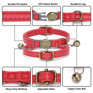 Collier de cou de chat en cuir PU de haute qualité <span class=keywords><strong>OEM</strong></span> avec cloche personnalisée graver au laser ID boucle de sécurité - Product Image 6