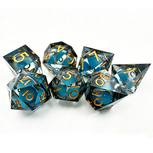 Crystal Clear Cyan Liquid Core Gold Font Sharp Resin <b>Dice</b> <b>Set</b> Balanced Rolling for D&D Home Tabletop Game Weekly Party Nights - Product Image 5