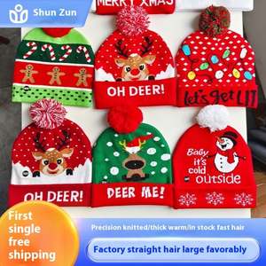 Gorro de Jacquard Cálido de Invierno para Navidad y Año Nuevo con Luz LED, Gorro Navideño de Punto con Impresión Digital, Disponible en Stock - Product Image 3