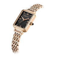 Montre-bracelet carrée TIME TOKEN pour femme, minimaliste, en acier inoxydable, avec bracelet en acier inoxydable, verre saphir, mouvement à quartz, résistance à l'eau 5 ATM