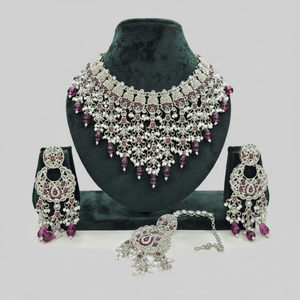 <b>Silver</b> Plated Fine Jewelry Set 11151680PU <b>Choker</b> Necklace with Crystal Stone and Pearls - Product Image 2