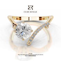 Bague en argent sterling S925 plaqué or 18 carats avec moissanite 1 carat, coupe ronde, forme en V, anneaux fins ouverts, couleur D, moissanite VVS1, bijoux