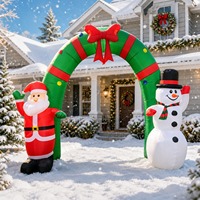 Arche gonflable de Noël de 8 pieds avec Père Noël et bonhomme de neige, éclairage LED intégré, décoration de jardin, extérieur/intérieur