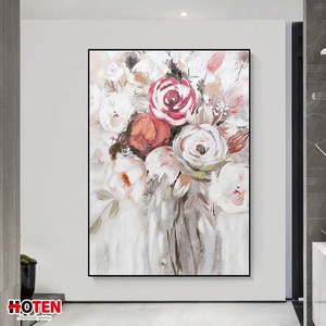 Grand <span class=keywords><strong>bouquet</strong></span> <span class=keywords><strong>de</strong></span> pivoine tridimensionnel personnalisé <span class=keywords><strong>peinture</strong></span> à l'huile Style <span class=keywords><strong>moderne</strong></span> peint à la main toile murale pour décoration murale - Product Image 4