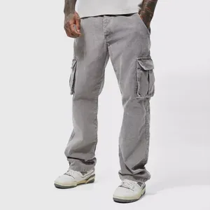 Pantalon en velours côtelé personnalisé en tissu tissé lourd de haute qualité pantalon cargo multi-poches délavé à l'acide