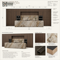Meubles de cuisine modernes BEIMEI pour villa de style côtier, îlot en quartzite Patagonia, porte coulissante, placage en noyer fumé, menuiserie sur mesure