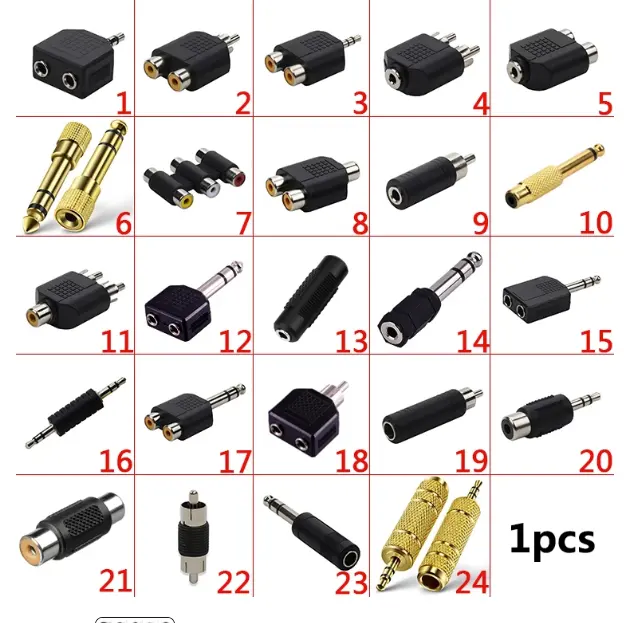 3.5mm Male / Female Plug Jack Stereo Coupler Adapter 3.5 mm Mono Stereo to 6.35 RCA Charging Connector for iPhone PC Phone