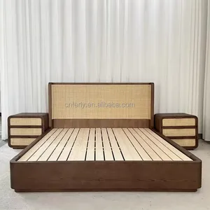 럭셔리 현대 가정 가구 침대 프레임 나무 침대 패널 플랫폼 지팡이 쉼터 오크 침대