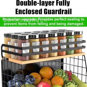 Wall Mounted Iron Kitchen Storage <b>Rack</b> With Fruit Basket And Spice Organizer Detachable Stackable <b>Shelf</b> For Kitchen Use - Product Image 5