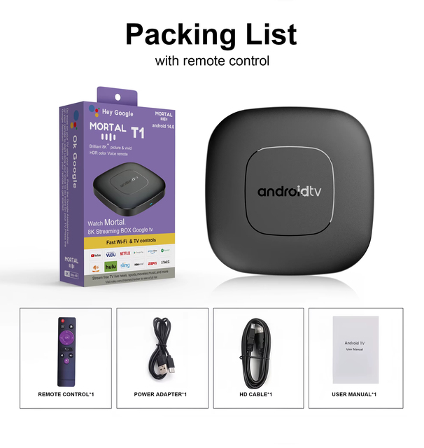 T1 Smart Android 14.0 TV Box Global Version RK3518 Quad Core 4K Streaming Media Player Wifi6 BT5 Voice Assistant