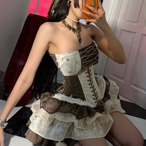 Cổ Điển Thanh Lịch Mini Chặt Chẽ Thời Trang Phố Y2K Phụ Nữ Strapless Pháp Phong Cách Chắp Vá Pleated Tùy Chỉnh Đinh Tán Phong Cách Ăn Mặc Dành Cho Phụ Nữ - Product Image 1