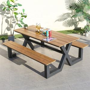 Outdoor Entertaining Patio Dining <strong>Canteen</strong> <strong>Table</strong> and Chair Garden Outdoor Wooden Picnic <strong>Table</strong> with Benches - Product Image 4