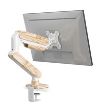 Soporte de Monitor con Resorte de Gas para Pantallas de 17-35'', Base con Abrazadera para Escritorio/Tragalomo, Placa VESA de Liberación Rápida, Capacidad de Carga de 10 kg, Acabado en Madera Clara