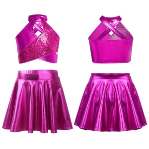 ชุดแสดงเต้นแจ๊สสำหรับเด็กผู้หญิงอายุ 6-16 ปี เสื้อครอปเมทัลลิกพร้อมกระโปรงทรงเอ ชุดสำหรับงานวันเกิด การแข่งขันเต้นรำแนวลิริคอล - Product Image 3