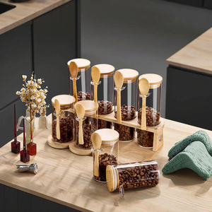 8pcs Wide Mouth Glass Airtight Lid Spice Coffee Containers Glass <strong>Tea</strong> <strong>Canister</strong> <strong>Set</strong> With Bamboo Spoons for Food Storage at Home - Product Image 5
