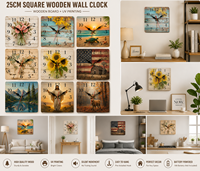 Horloge murale en bois silencieuse sans tic-tac, style vintage, en planches de pin brun, rétro, rustique, côtier, carrée, décoration murale
