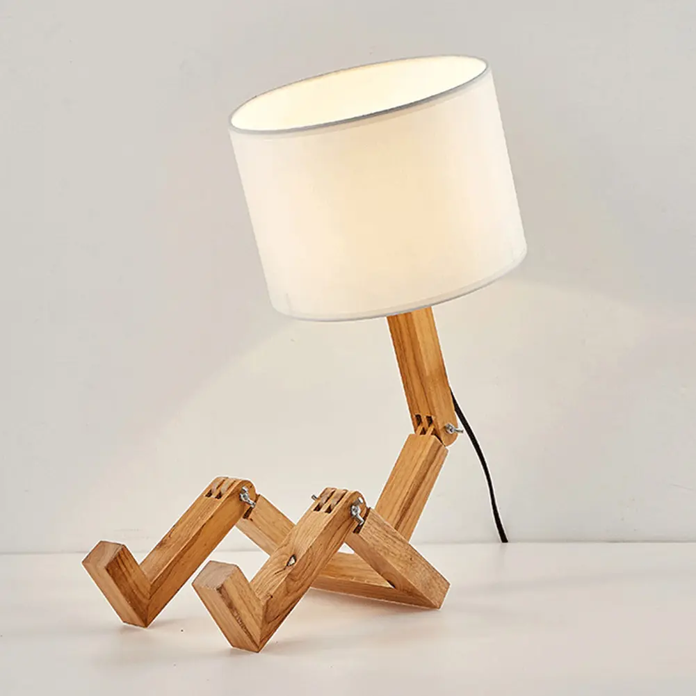 Robot E27 Flexible Wooden Base LED Swing Arm Table Lamp Nordic Modern Beside Desk Light