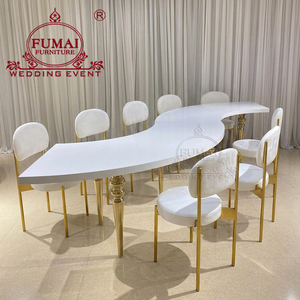 Table de banquet moderne blanche en forme de S de FUMAI FURNITURE avec pieds dorés pour mariage, événement, hôtel - Product Image 2