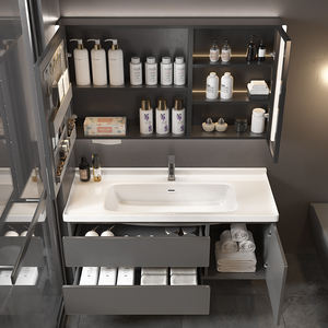 Ensemble de meubles de salle de bain modernes de luxe avec miroir intelligent, armoire étanche, finition laquée pour villa, hôtel et appartement - Product Image 5