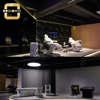 Table de manucure haut de gamme en marbre avec mobilier de salon de luxe et collecteur de poussière pour salon de beauté.