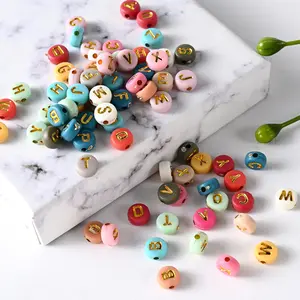 JC bulk 0.5 KGS bag 7*4mm flat round colorful plastic letter beads gold filled diy alphabet letter beads for bracelet