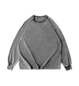 CB122-YPH23014ユニセックスビンテージウォッシュTシャツメンズ女性用ドロップショルダー長袖カスタマイズロゴ無料ハングタグOネックプリント - Product Image 4